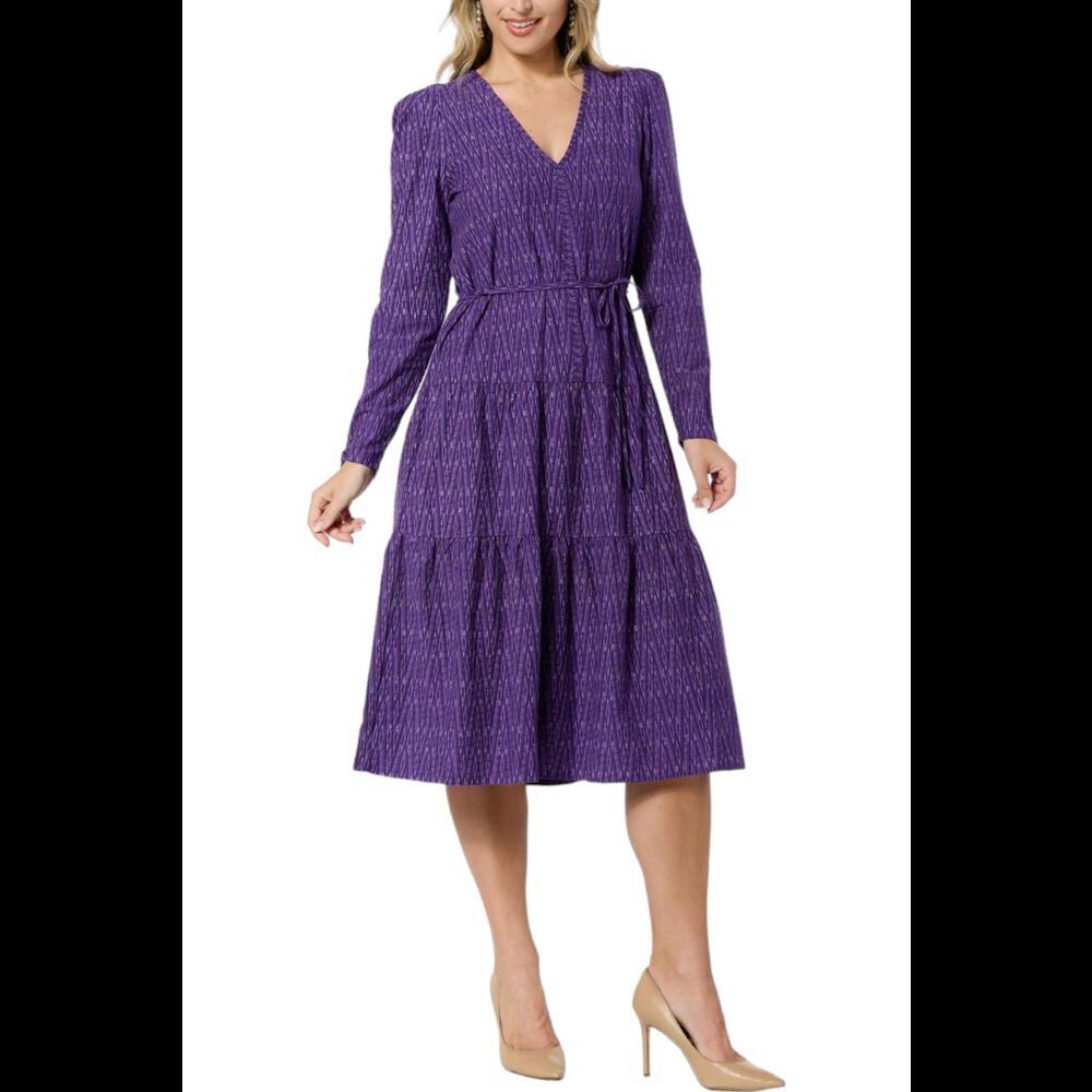 La Joie V-Neck Tiered Mid-Length Dress Acai Chevron - Regular